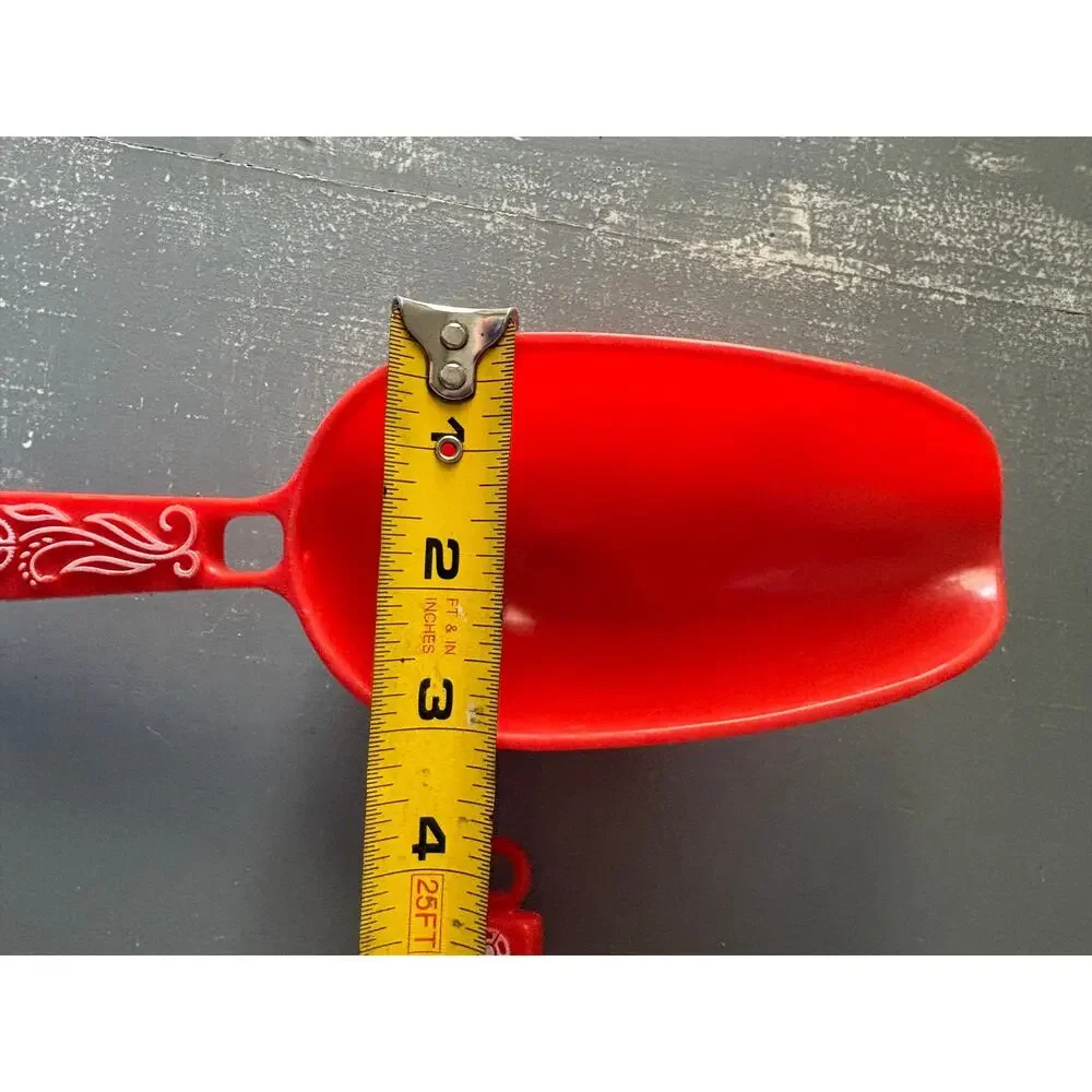 Vintage Red Plastic Scoops Set of 2 White Floral Handles Retro Kitchen Utility